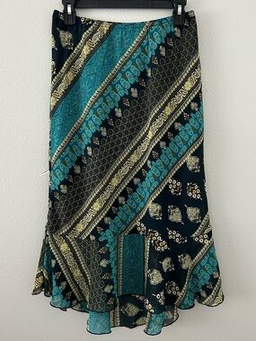 Vintage Abria Paisley Stripe Midi Skirt Womens M Ruffle Hem Boho Festival Y2K